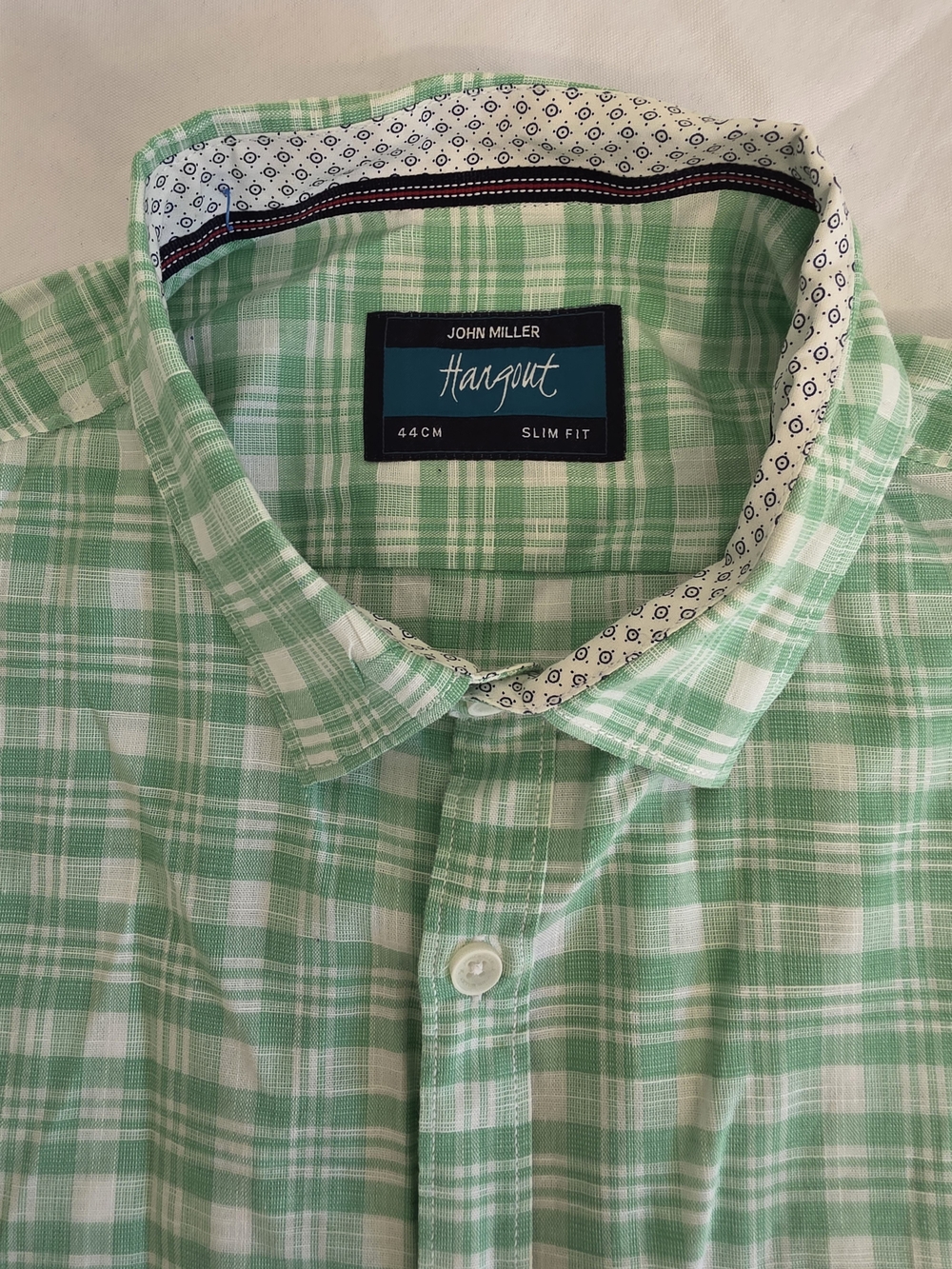 John Miller Hangout Slim Fit Men’s Mint Green Plaid Button-Down Shirt Size XL